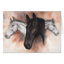 Thoroughbred-Pferde gezeichnet und gemalt Grußkarte
