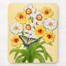 Tiger-Frack-Schmetterling auf Narzissen Mousepad