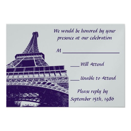 Tour Eiffel dans les cartes pourpres de RSVP Invitations