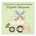 Train de garçon de baby shower croisant la concept invitations personnalisées