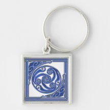 Triskel argenté bleu porte-clef