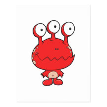trois ont observé le rouge heureux de monstre cartes postales