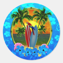 Tropical Sunset Round Stickers