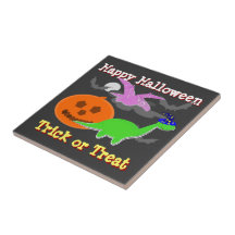 Tuile heureuse de Halloween de dinosaures éffrayan Carreau En Céramique