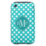 Türkis-Tupfen-Muster-Monogramm Tough iPhone 3 Hülle