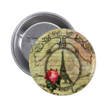 Turm u. Rote Rose Steampunk Paris Eiffel Button