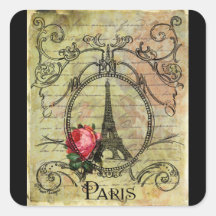 Turm u. Rote Rose Steampunk Paris Eiffel Sticker
