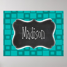 Turquoise Squares; Vintage Chalkboard Print