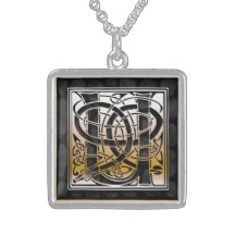 U-Anfangsmonogramm "keltische schwarze Stein" Hals