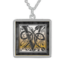 V Anfangsmonogramm "keltische schwarze Stein" Hals