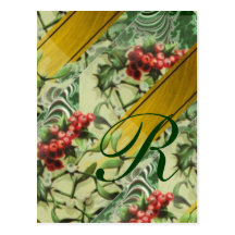 Vacances de houx décorées d'un monogramme carte postale