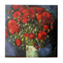 Van Gogh ; Vase avec les pavots rouges, fleurs vin Carreau