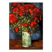 Van Gogh ; Vase avec les pavots rouges, fleurs vin Carte De Vœux