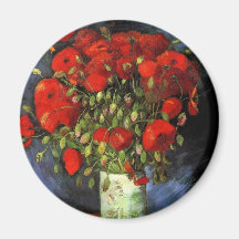 Van Gogh ; Vase avec les pavots rouges, fleurs vin Magnets
