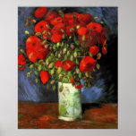 Van Gogh ; Vase avec les pavots rouges, fleurs vin Affiches