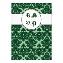 Vert classique de damassé (mariage) cartons d'invitation