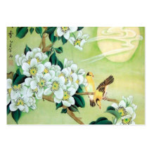 Vert oriental avec les fleurs blanches modèle de carte de visite