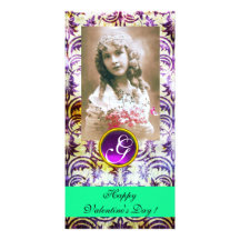 Vert POURPRE ANTIQUE de monogramme d'améthyste de  Cartes De Vœux Avec Photo