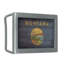 Vieux drapeau en bois du Montana ; Boucle De Ceinture Rectangulaire