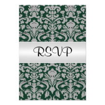 Vieux vert de mariage damassé RSVP Invitations Personnalisées