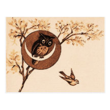 Vintage Eule im Mond Postkarte