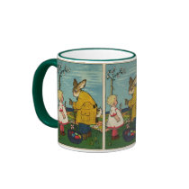 Vintage Kunst - kleines Mädchen mit dem Osterhasen