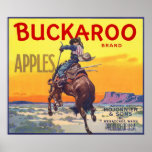 Vintager Frucht-Kisten-Aufkleber mit einem Cowboy  Plakatdruck