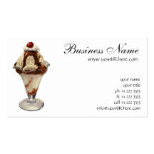 Vintager Nachtisch; Eiscreme-Eiscremebecher mit Ki Visitenkartenvorlage