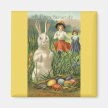 Vintager Osterhase und Eier; Glückliches Eastertid Magnete