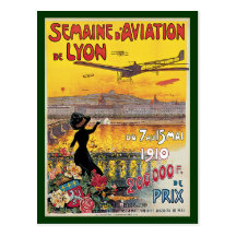 Vintages Reise-Plakat, Flugzeuge in Lyon, Frankrei Postkarten