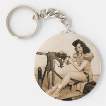 Vintages Retro Frauen-Maschinen-Artillerist-Mädche Schlüsselanhänger