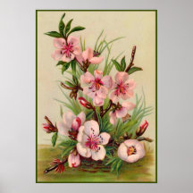 Vintages rosa Blumen Plakatdruck