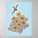 Vogel-und Sonnenblume-Garten Posterdruck
