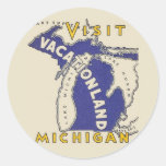 Voyage vintage - Michigan Vacationland Autocollants Ronds
