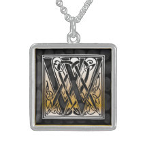 W-Anfangsmonogramm "keltische schwarze Stein" Hals