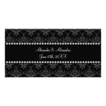 Wedding favors Black damask Custom Photo Card