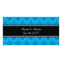 Wedding favors Blue damask Personalized Photo Card