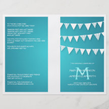 Wedding Program Love Bunting Monogram Turquoise Flyer Design