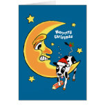 Weihnachtskuh stürzte über dem Mond Grußkarten