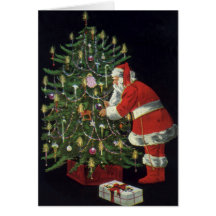 Weihnachtsmann, der Kerzen auf dem Weihnachtsbaum  Grußkarte