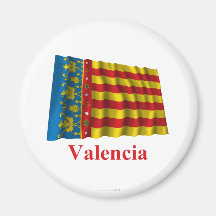 Wellenartig bewegende Flagge Valencias mit Namen Kühlschrankmagnete