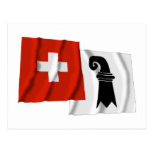 Wellenartig bewegende Flaggen der Schweiz u. Basel Postkarte