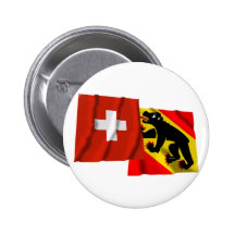 Wellenartig bewegende Flaggen der Schweiz u. Berns Button