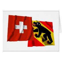 Wellenartig bewegende Flaggen der Schweiz u. Berns Grußkarten