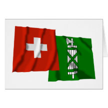 Wellenartig bewegende Flaggen der Schweiz u. Sankt Karte