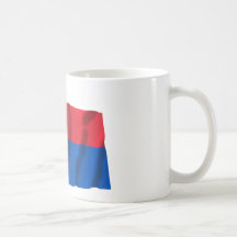 Wellenartig bewegende Flaggen der Schweiz u. Tessi Kaffee Haferl