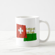 Wellenartig bewegende Flaggen der Schweiz u. Waadt Tee Tasse