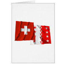 Wellenartig bewegende Flaggen der Schweiz u. Walli Grußkarte