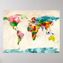 Weltkarte-Aquarelle Poster