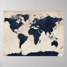Weltkarte beunruhigte Marine Posterdruck